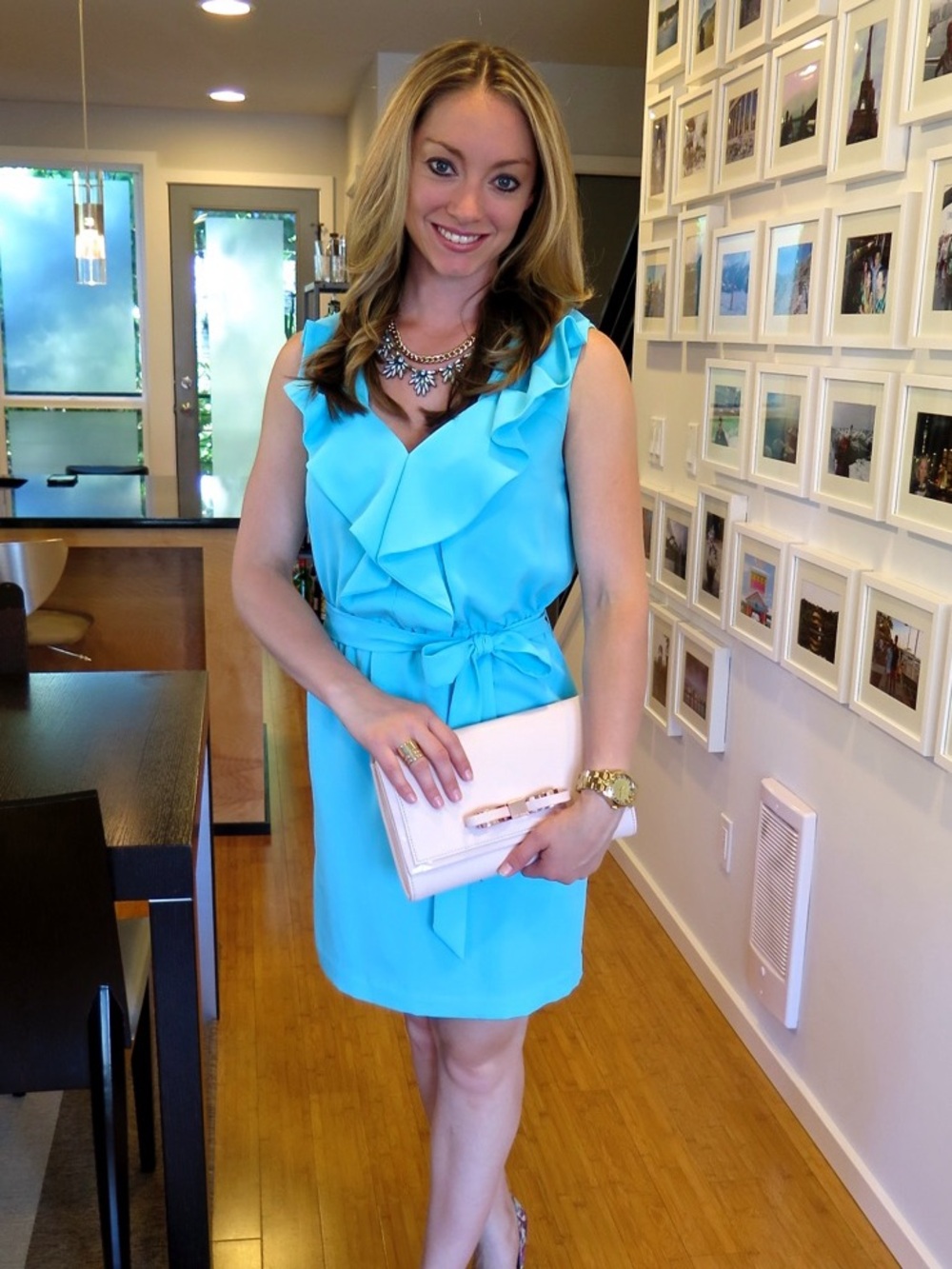 Diane Von Furstenberg Turquoise Ruffle V-Neck Belted Mini Dress 2